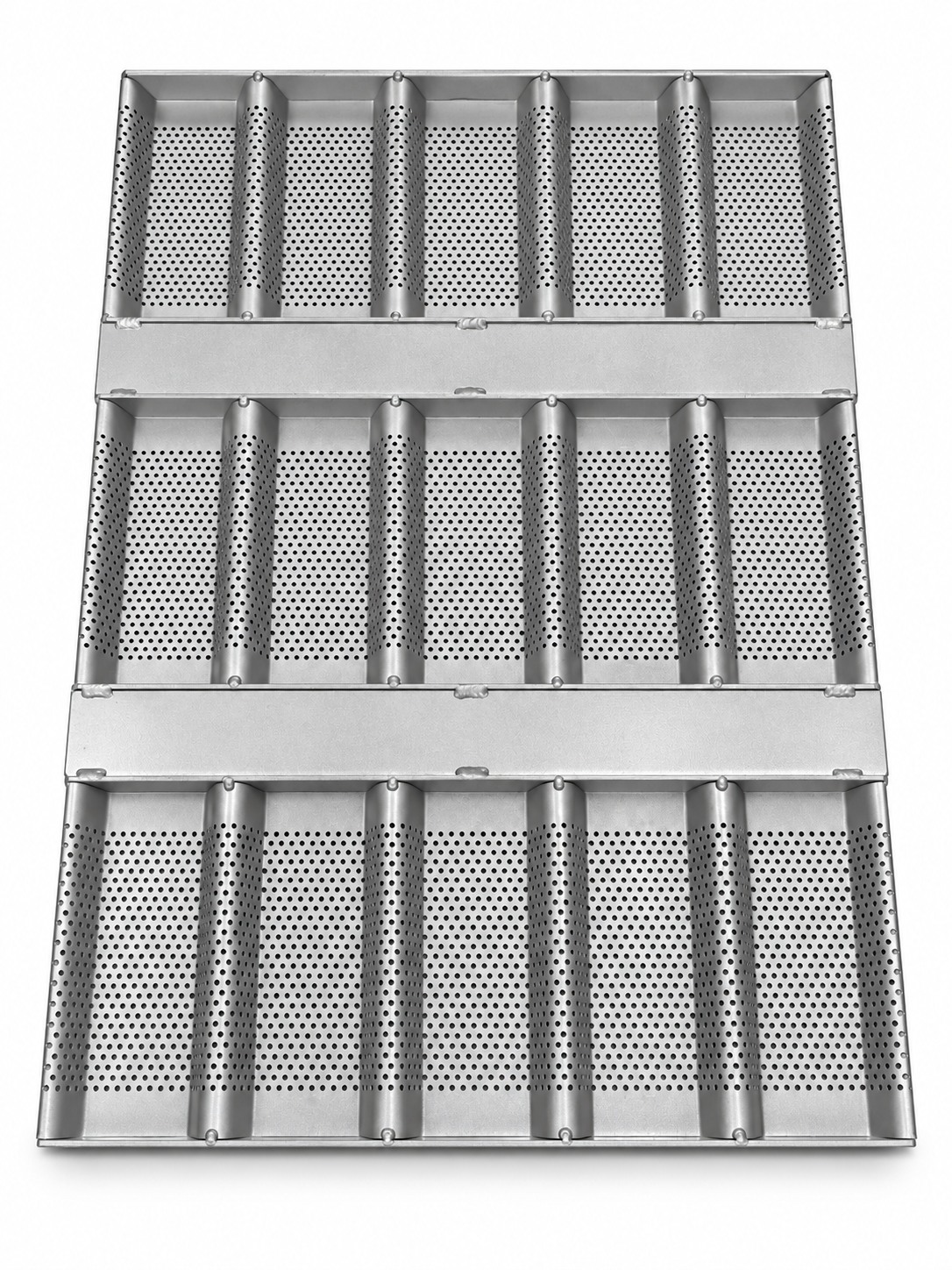 7-inch aluminum bread pan with perforated flat-bottom compartments