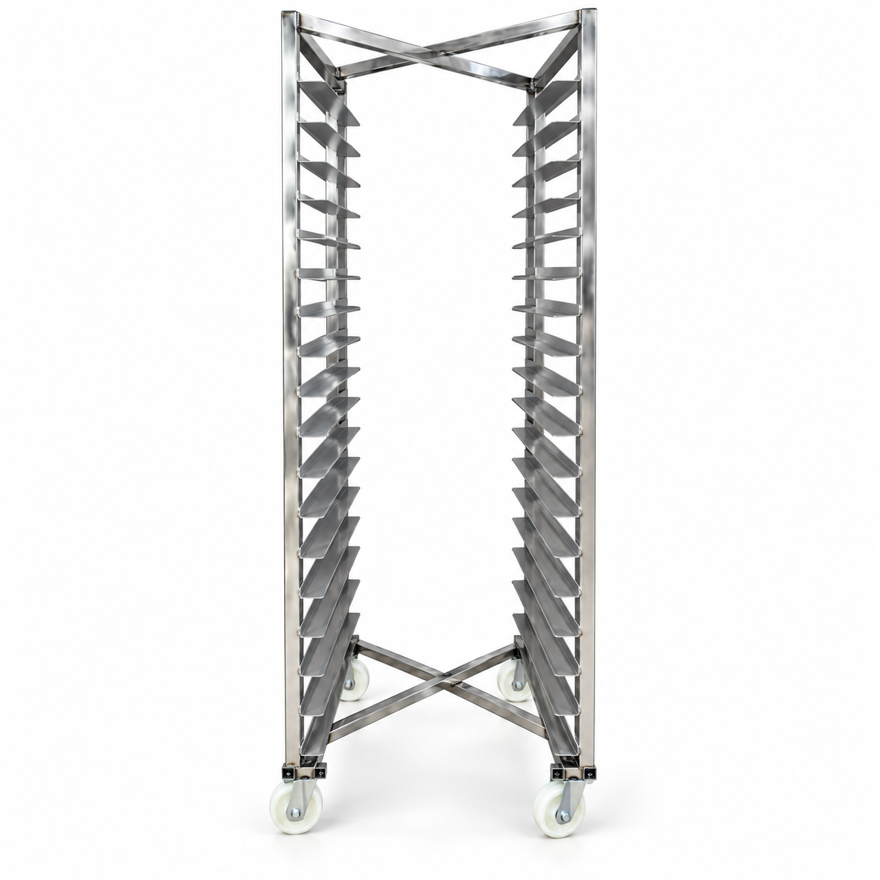 SS304 X frame bakery rack with plate mounted casters
